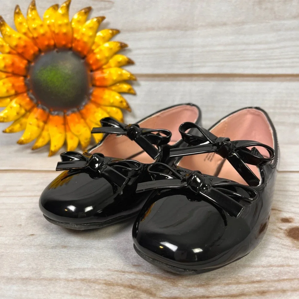 Nordstrom Noelodie Black Patent Mary Jane Bow Flats Kids Shoes Dress Bows 10